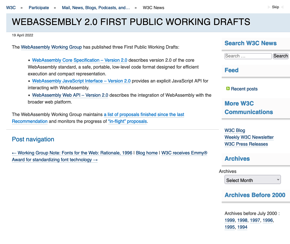 WebAssembly 2.0 First public working drafts